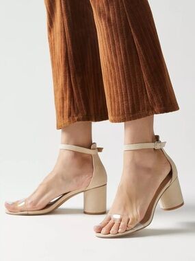 Urban Outfitters UO Michelle Clear Heel - Nude Ankle-Strap Block Heeled Sandals